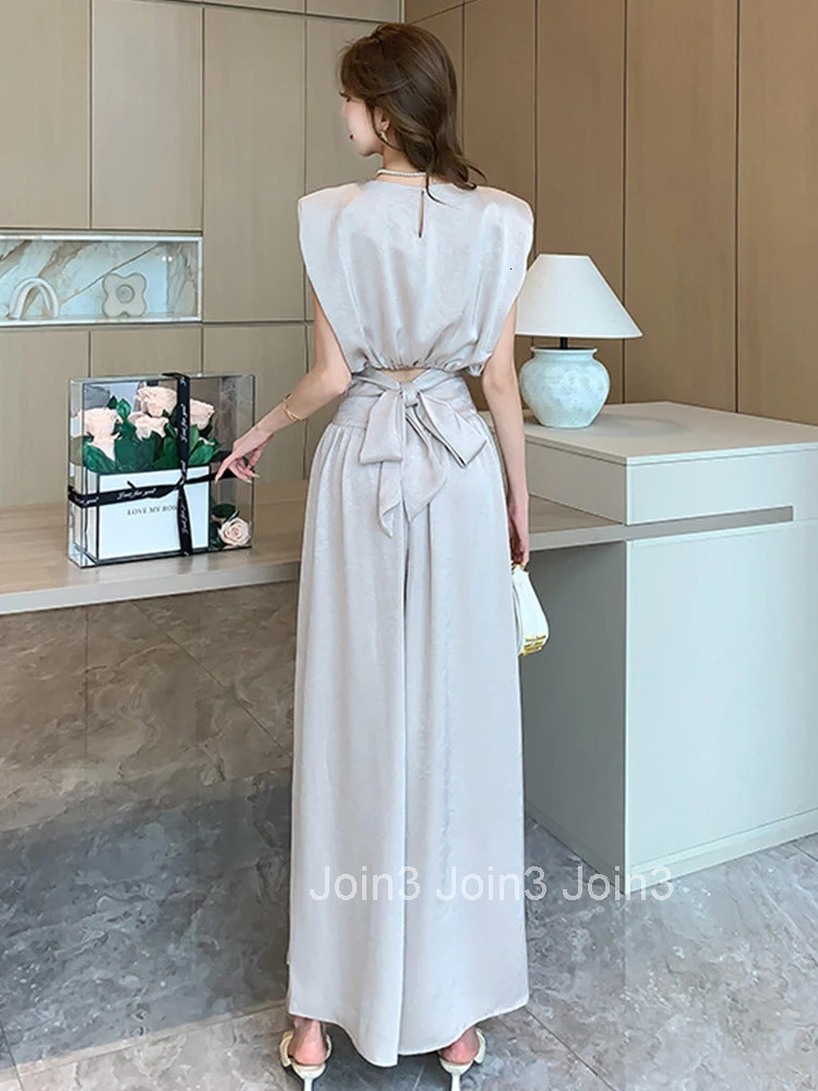 New Summer Elegant 2 Pieces Outfit Women Clothes Sexy O-Neck Tops Shirt Blouse High Waist Wide Leg Loose Long Pants Trousers Set