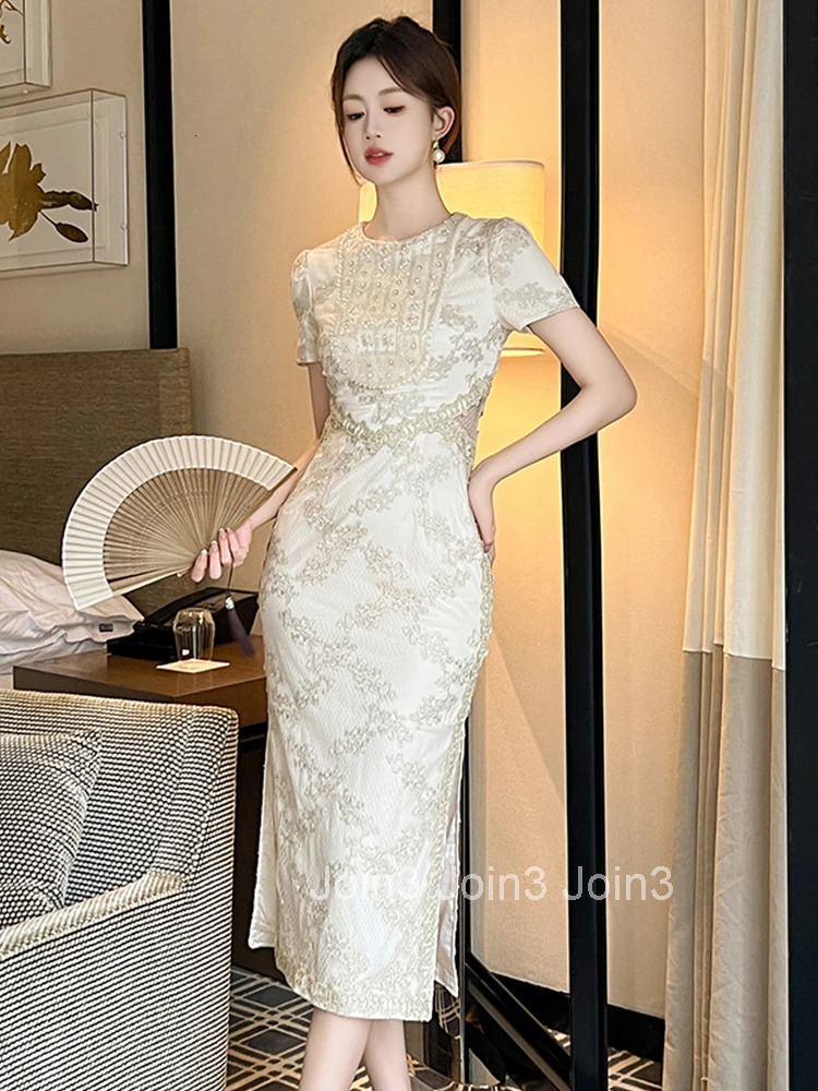 New Summer Fashion Lace Embroidery Evening Dress Women Clothes Casual Elegant O-Neck Short Sleeve Slim Midi Party Prom Vestidos