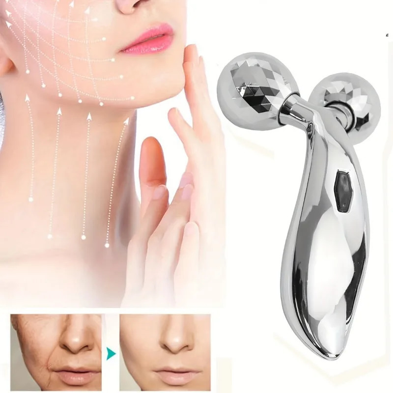 One Piece 3D Facial Roller Massage Tool 3D Roller Face Slimmer Manual Facial Massager Silver 250619