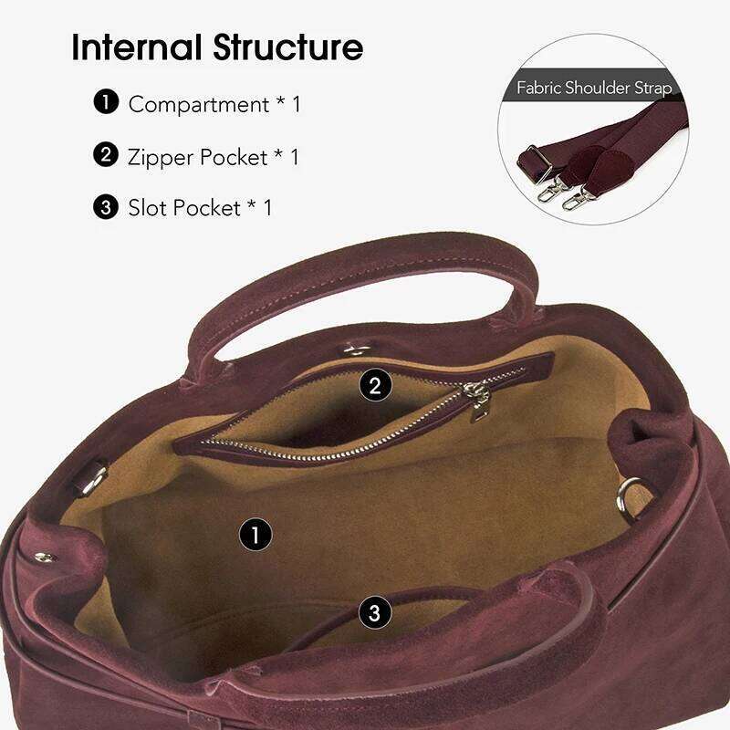 Donna-In Natural Suede Bury Handbag Large Capacity Chamois Top Handle Tote Bag For Women Work With Removable Shoulder Strap