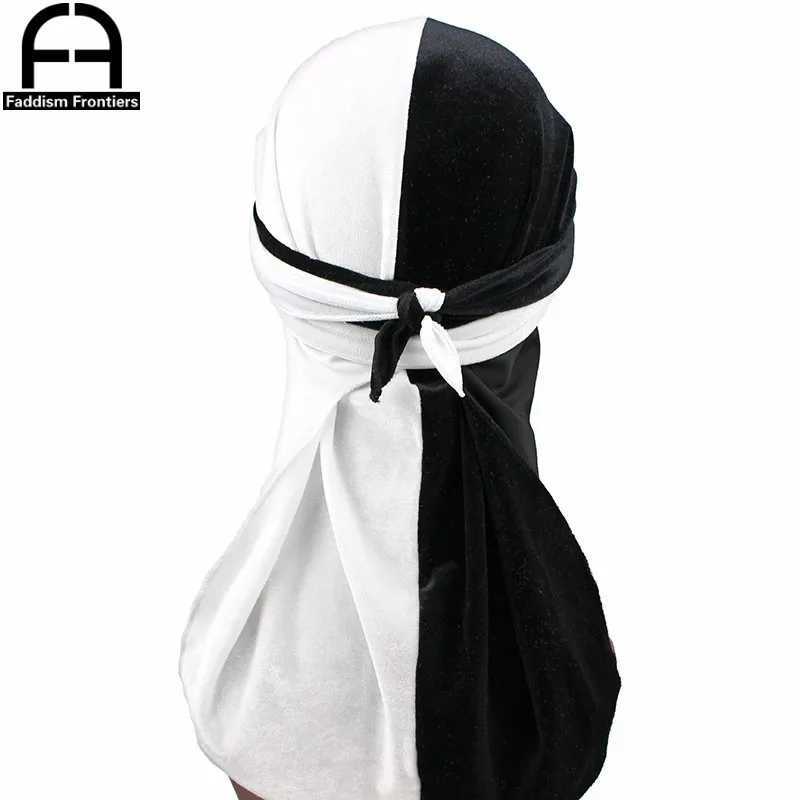Luxury Mens Velvet Patchwork Durags Bandanas Turban Hat Two Tone Velvet Durag Biker Headwear Hat Headband Hair Accessories M250623