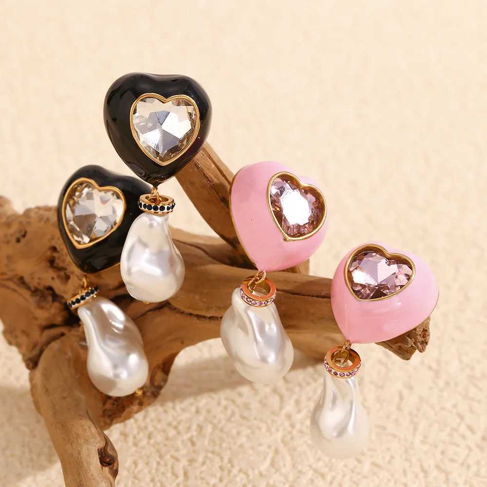 Stainless Steel Oil Drop Heart Pearl Earring Plated 18k Gold Color Non Tarnish Waterproof Train Jewelry Earring for Women XJ250623