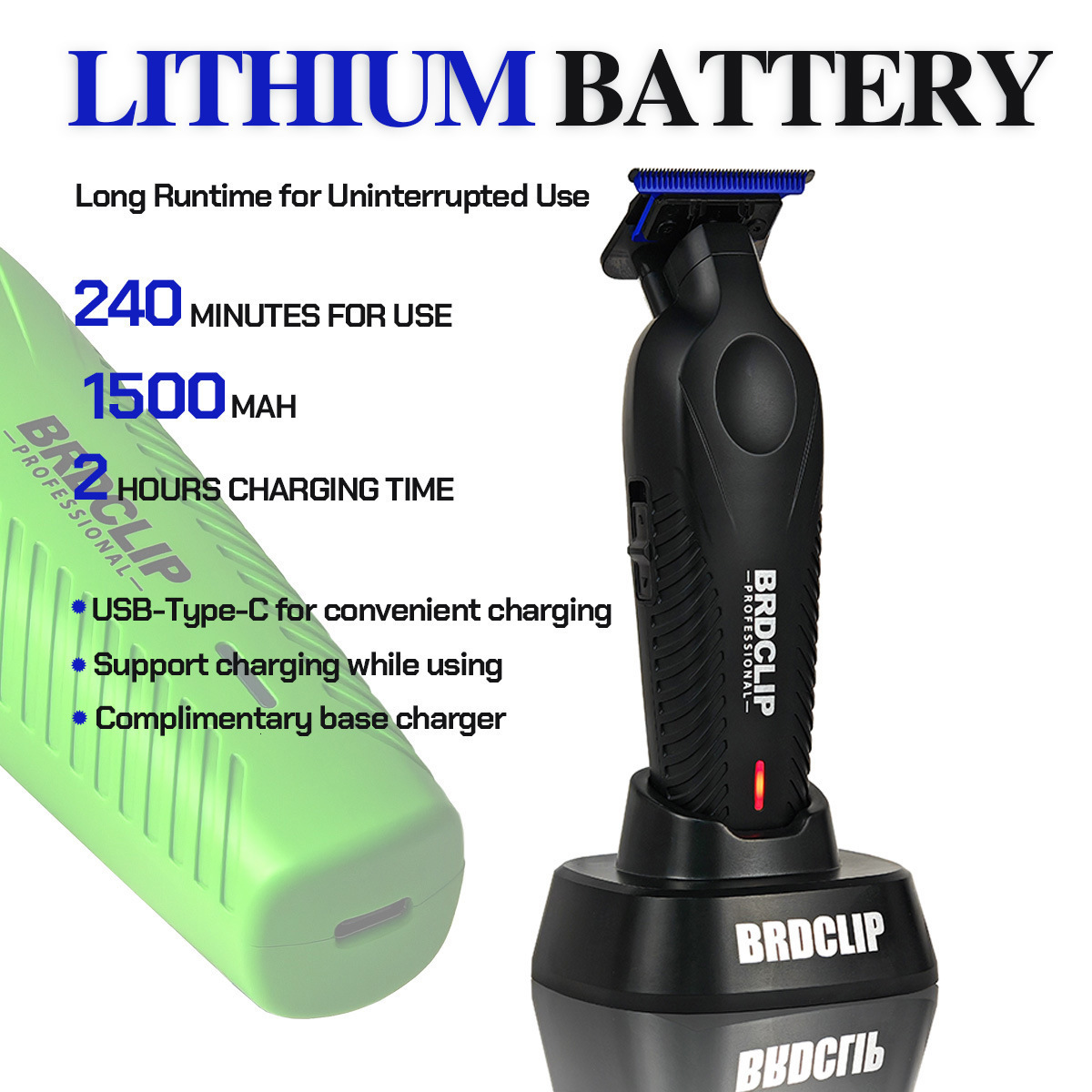 BRDCLIP 9000 RPM Blue Blade BRD-9615 Professional Engraving Trimmer Salon 10W High Power Hair Clipper 240929