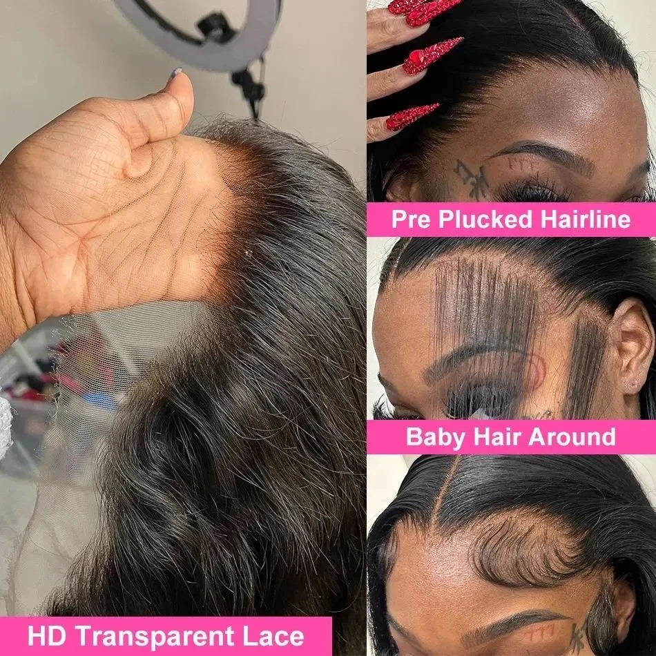 34 Inches Bone Straight 13x4 HD Transparent Lace Front Wigs 250 Density Brazilian Glueless Wigs Human Hair Ready To Wear Synthetic