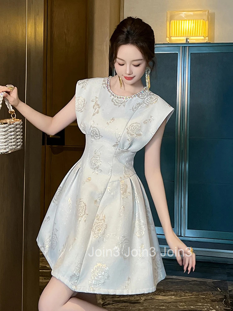 Summer Jacquard Floral Gown Evening Dress Women Clothes Elegant Retro Sleeveless Corset A-Line Short Party Prom Vestidos Fiesta