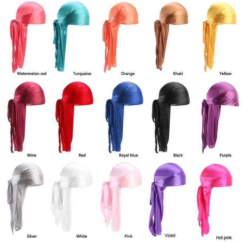 Long Tail Unisex Adult Satin Doo Rag Durag Bandanas Cap Pirate Hat Turban Men Hip Hop Headband Biker Headwrap Women Headwear M250622