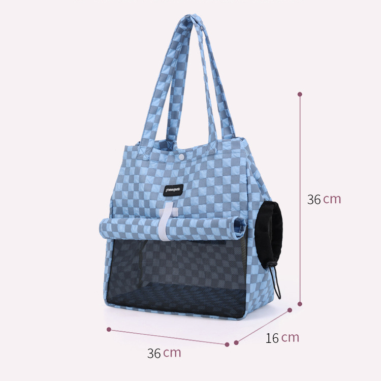 Cozy Blended Fabric Dog Purse Carrier, Foldable Portable Plaid Dog Carrier Purse with Secure Harness Clip, Dog Tote Bag for Small Dogs and Cats C40