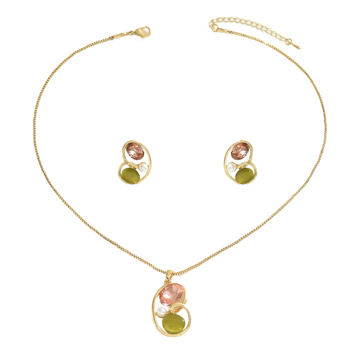 Forest Korean Version Clege Style And Necklace Set Inlaid Long Clavicle Chain Women's Earrings