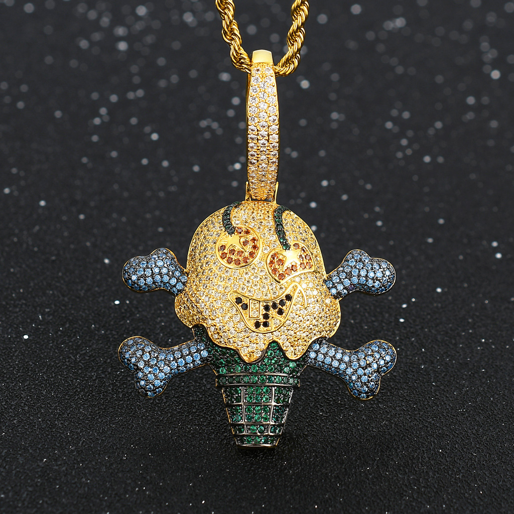 Hip Hop Moissanite Pendant Cartoon Unique Pirate Ice Cream Pendant Iced Out Trendy Brand Necklace Jewelry Pass the diamond tester