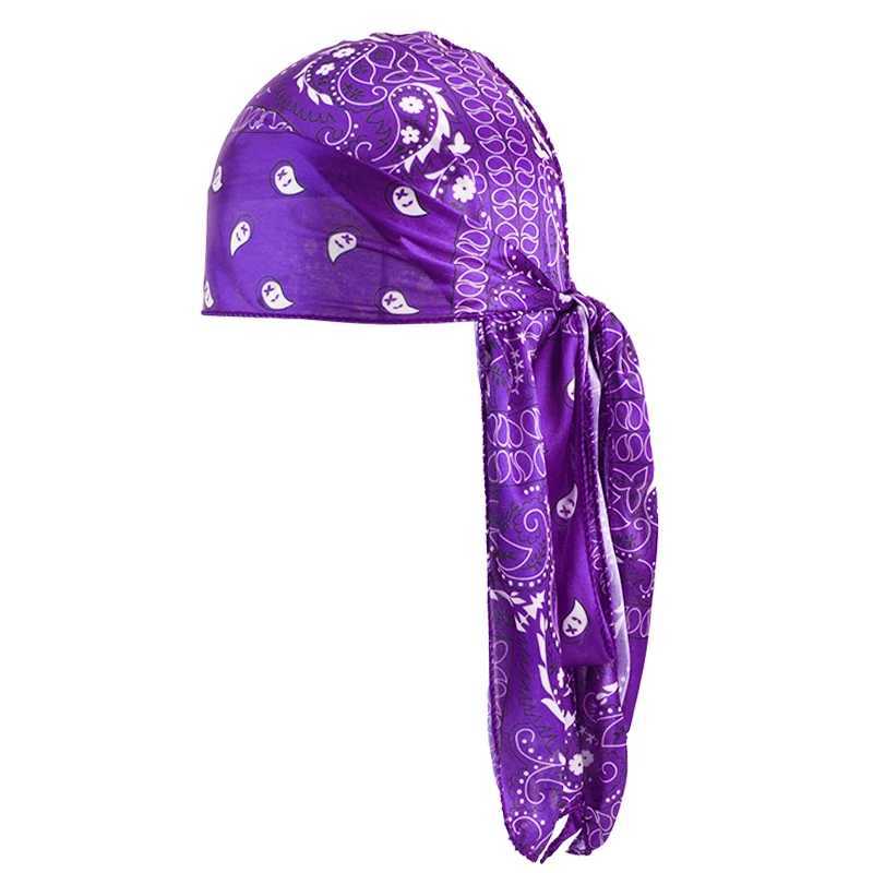 New Amoeba Print Silky Durag Bandanas for Men Long Tail Pirate Cap Waves do doo du rag Turban Outdoor Cycling Breathable Hat M250623