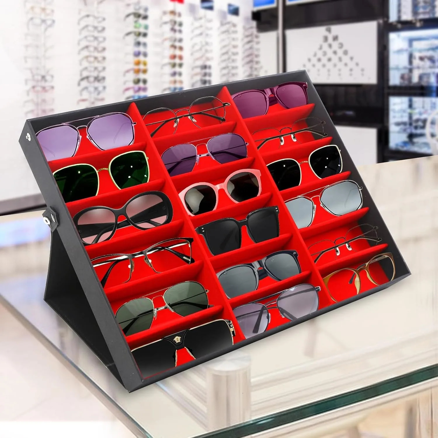 Eyeglasses Sunglasses Display Stand Holder Rack Case Eyeglass Box Sunglass for Multiple Glasses 18Pairs 250610