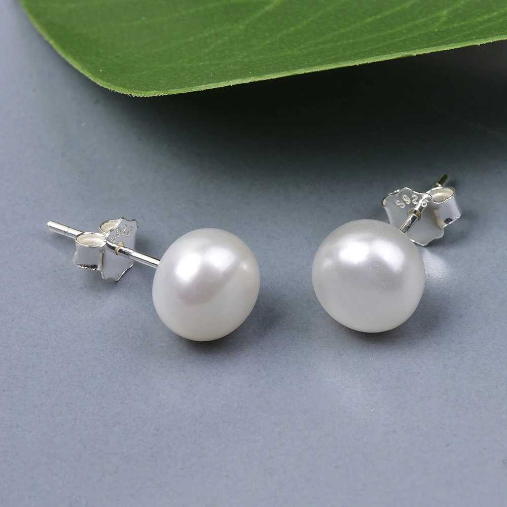 1 Pair of 6mm Elegant Handmade Pearl Earrings White Button Pearl Sterling Silver Stud Earrings For Women Suitable For Party GiftXJ250623