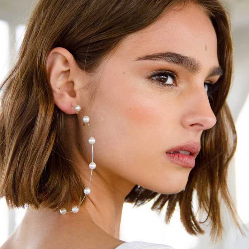 New Boho White Imitation Pearl Round Circle Earrings Women Gold Color Big Earrings Korean Jewelry Brincos Statement Earrings XJ250623