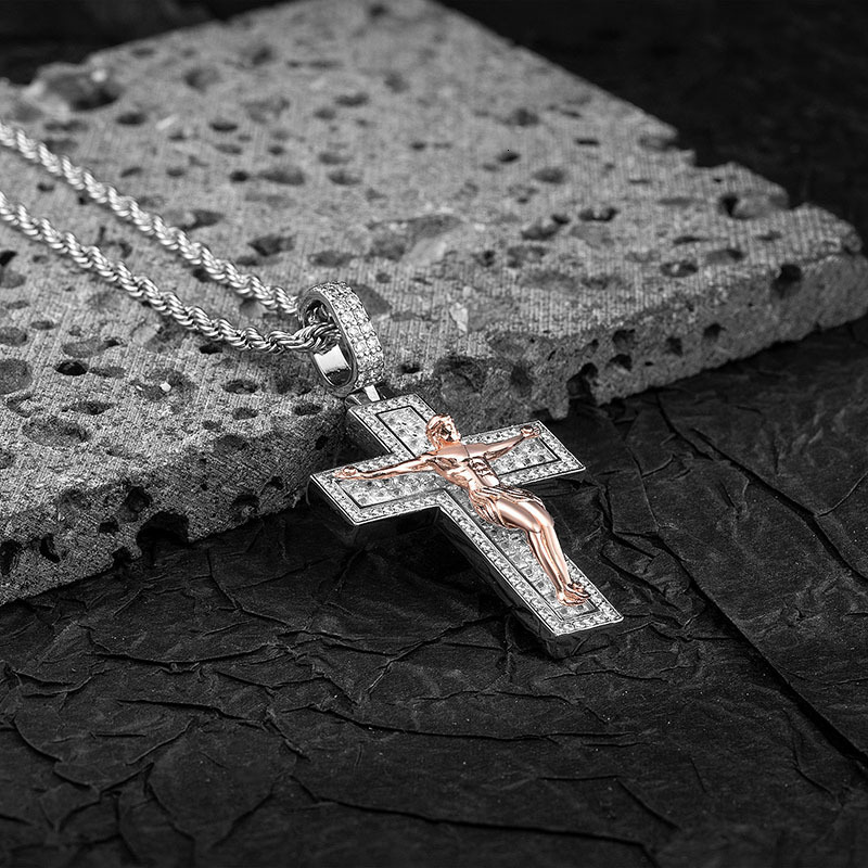 Moissanite Necklace Hip Hop Cross Pendant Diamond - Inlaid Hip - Hop Pendant Stylish Men's Trendy Full Diamond Necklace