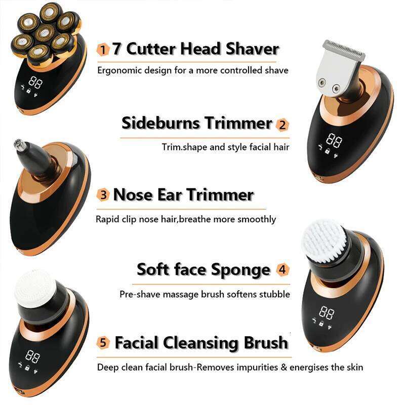 7D Floating Men Shaver Wet Dry Beard Hair Trimmer Electric Razor Rechargeable Bald Head Shaving Hine LCD Display