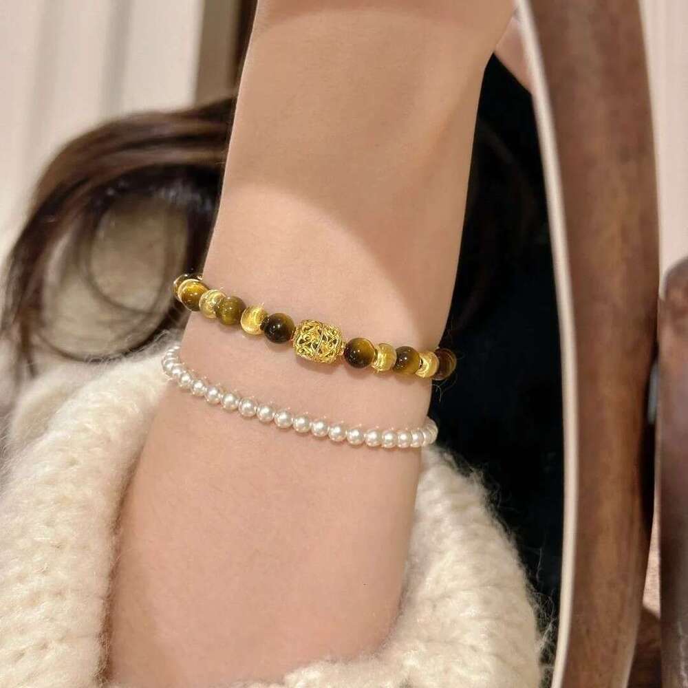 French Light High-end Natural Tiger Stone Cat's Eye Fashion Versatile National New Chinese Style Beaded Bracelet