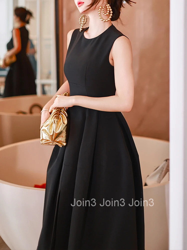 Black Elegant Women Evening Dress Temperament Simple O-Neck Sleeveless Slim Midi Party Club Prom Lady Robe Femme Mujer Vestidos