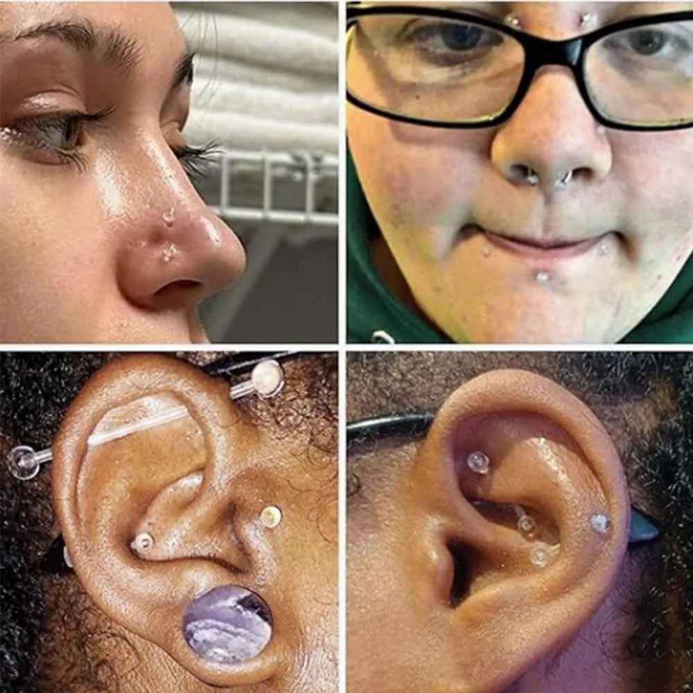 1060PcsSet Clear Piercing Lip Ear Nose Tongue Ring Ashion Transparent Acrylic Barbell Eyebrow Belly Body Jewelry 250613