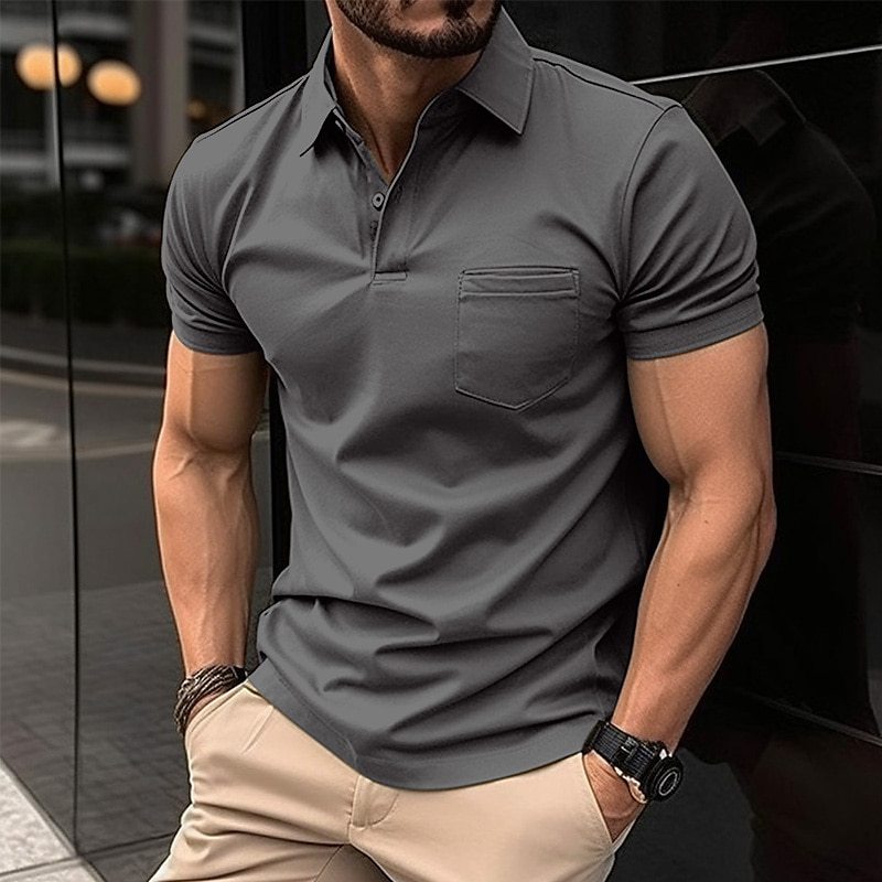 Men's Polo shirt fashionable short-sleeved T-shirt chest pocket men's sports polo shirt European size: S-3XL