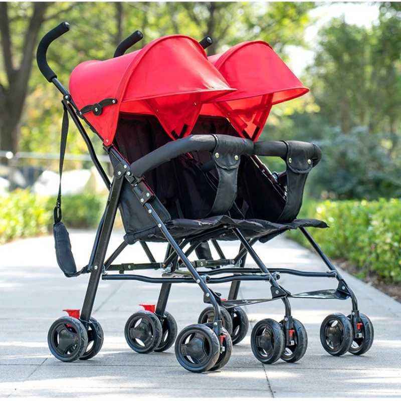 Twin Baby Stroller Lightweight Double Folding Stroller Foldable Five-point Safe Belt Safe and Stable XJ250623