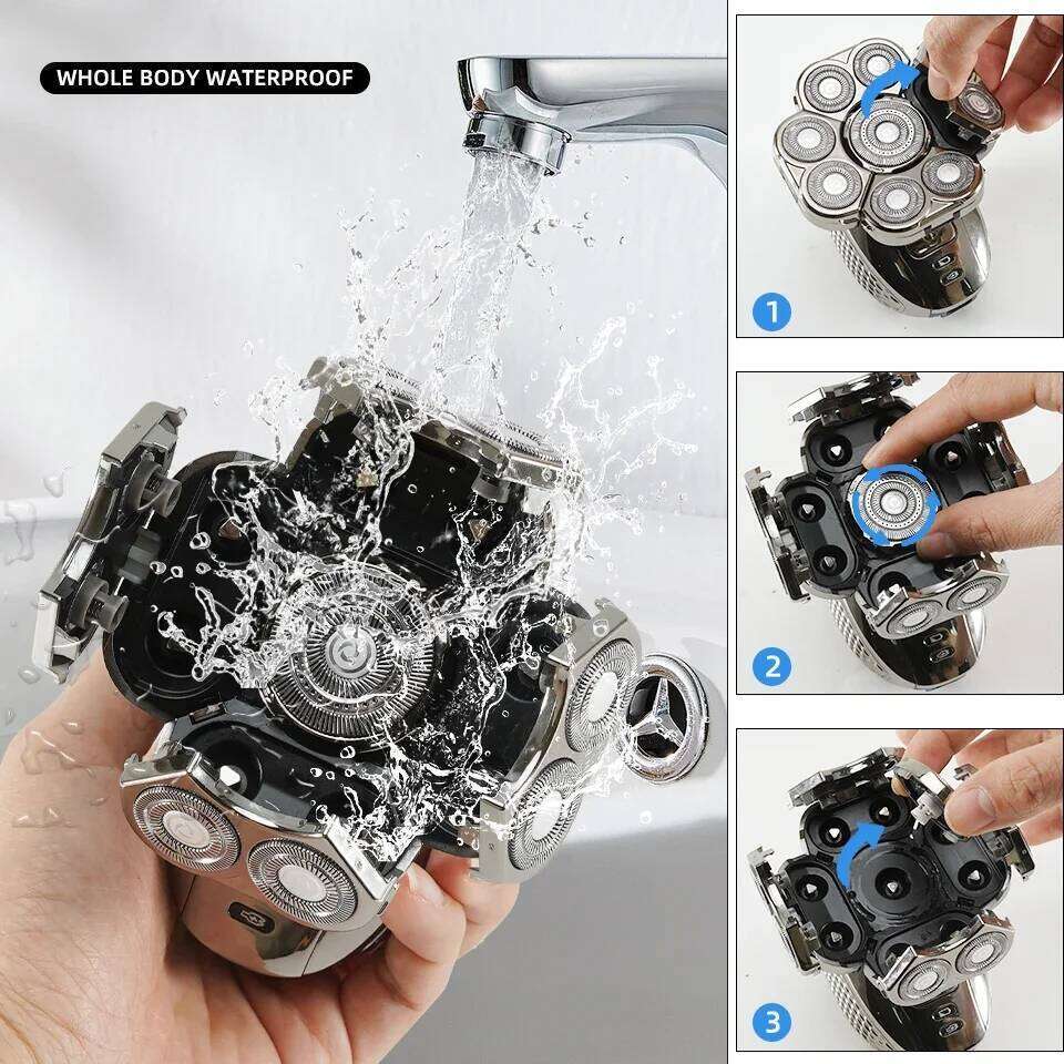 6 In 1 Professional Men Waterproof Electric Shaver With 9 Cutter Floating Head, USB Rechargeable Multifunction Grooming Kit