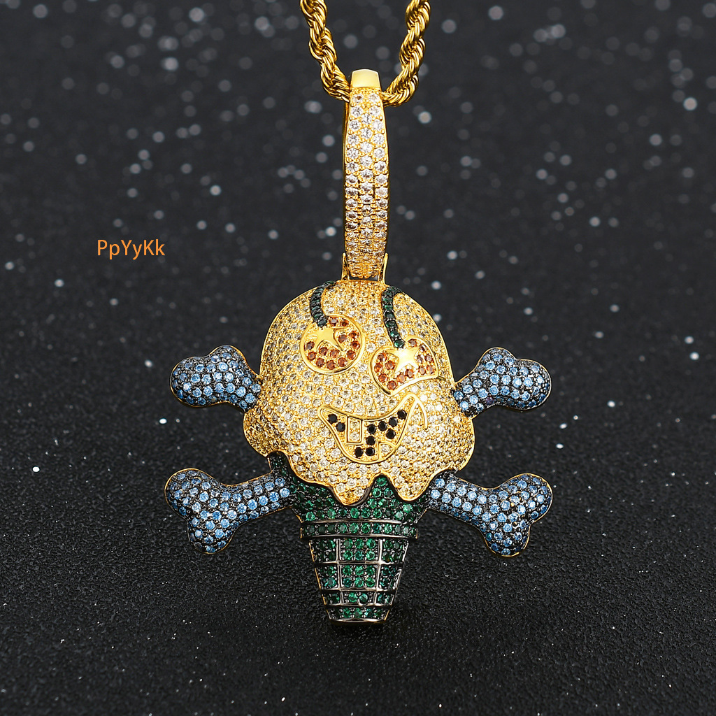 Luxury Moissanite Jewelry Necklace Cartoon Unique Colorful Pirate Ice Cream Pendant Iced Out Trendy Brand Jewelry Accessory Pass the diamond tester