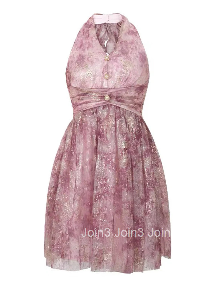 Summer Fashion Mesh Print Sparkly Vacation Evening Short Dress Women Clothes Sexy Halter V-Neck Skinny Party Club Prom Vestidos