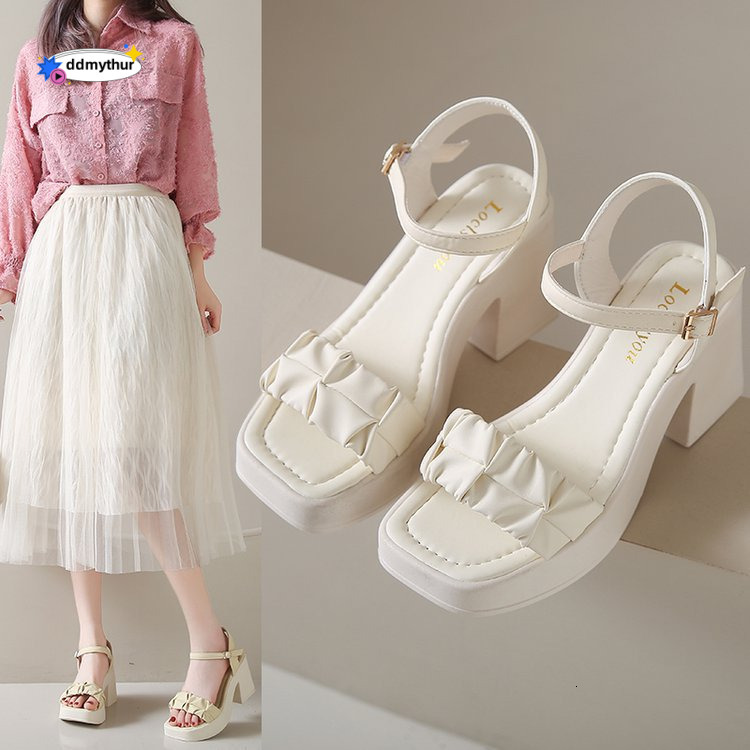 High for Women 2024 New Summer Outdoor One Strap Chunky Heel Open Toe Fashion Sandals ddmythur