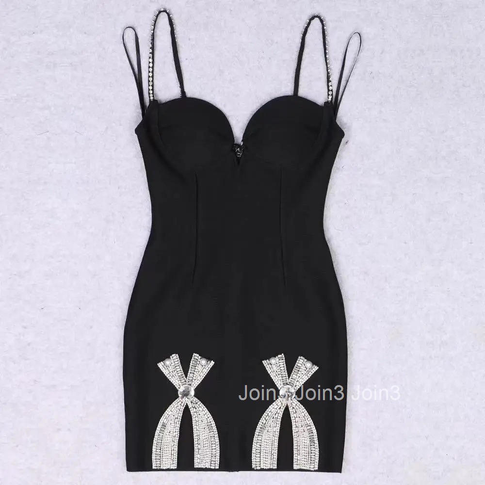 Womens Bandage Dress Summer Fashion Flash Diamond Embellished Bow Split Sling Skirt Sexy Backless Party Gown Chic Feminino Wear