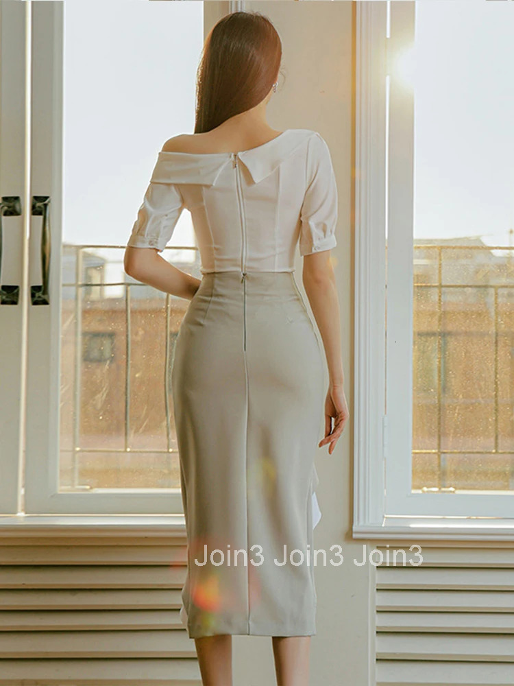 Fashion Summer Sexy 2 Pieces Outfits Elegant Office Women Chic Formal Short Tops Shirt Blouse Midi Skirt Mujer Slim Set Street