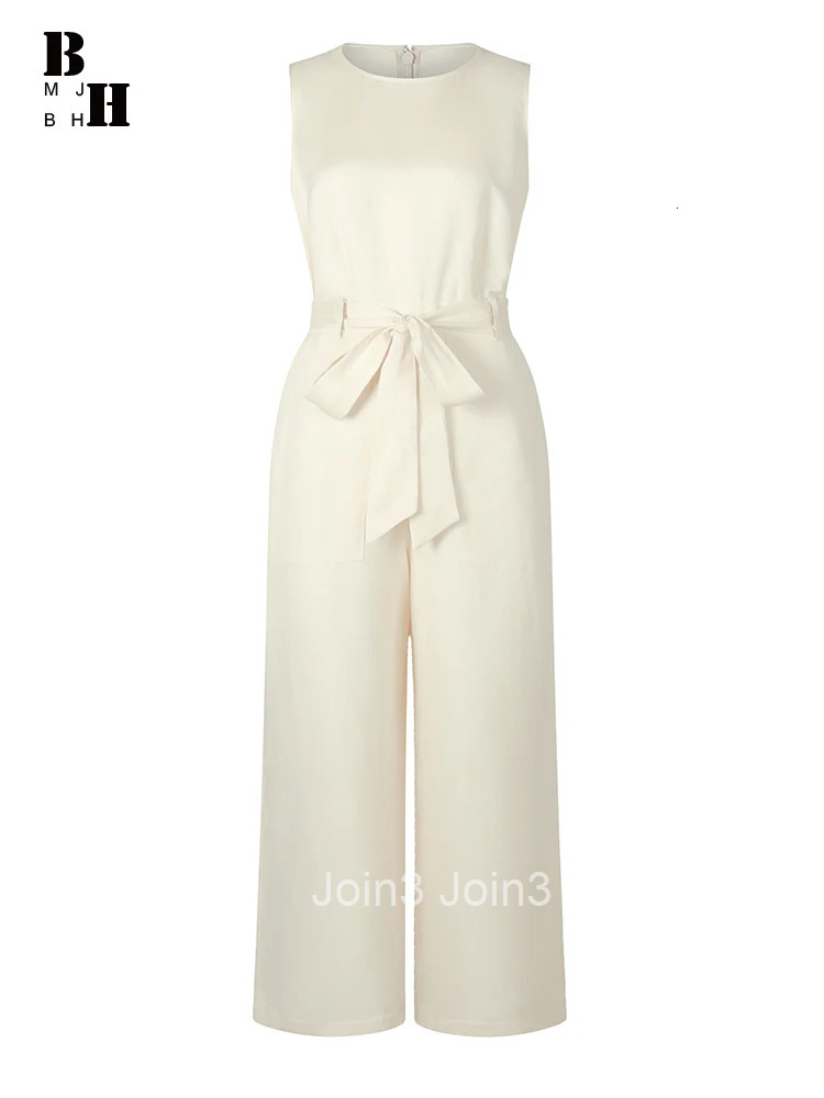 Summer Comfortable Cotton Linen One Piece Long Jumpsuits Women Clothes Elegant Formal Sleeveless Mujer Wide Leg Loose Rompers