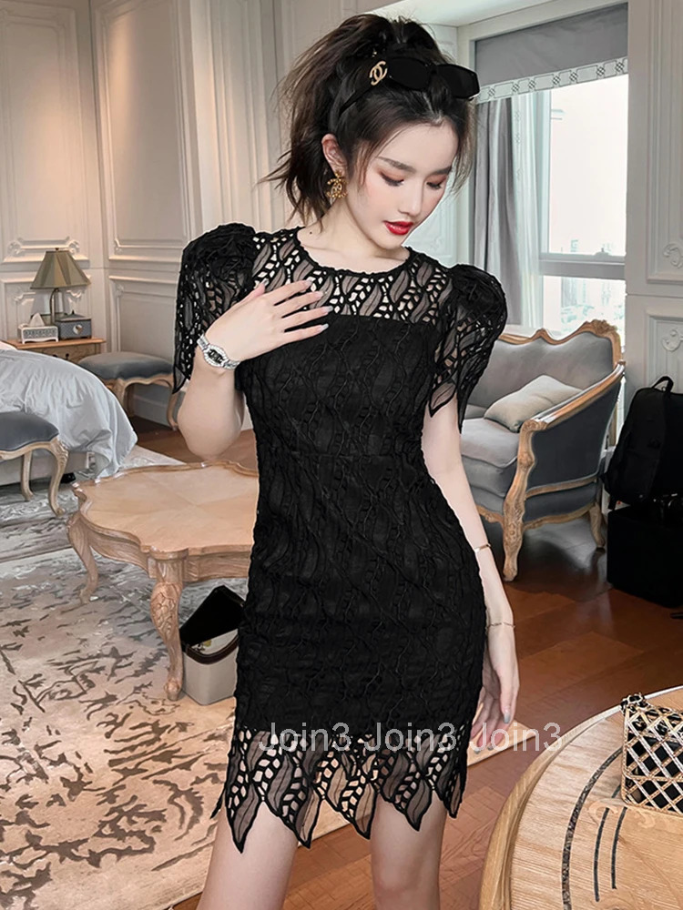 Fashion Women Evening Dress Chic Vintage Sweet Hollow Sexy Sheer Bag Hip Slim Mini Party Club Prom Femme Mujer Vestidos Fiesta