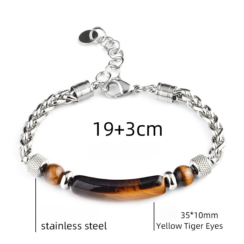 Natural Gemstone Bridge Bar Bracelet Charm Stainless Steel Chain Writband Cuff for Men Women Father Dad Anniversary Birthday Gift Fashion Fine Jewelry