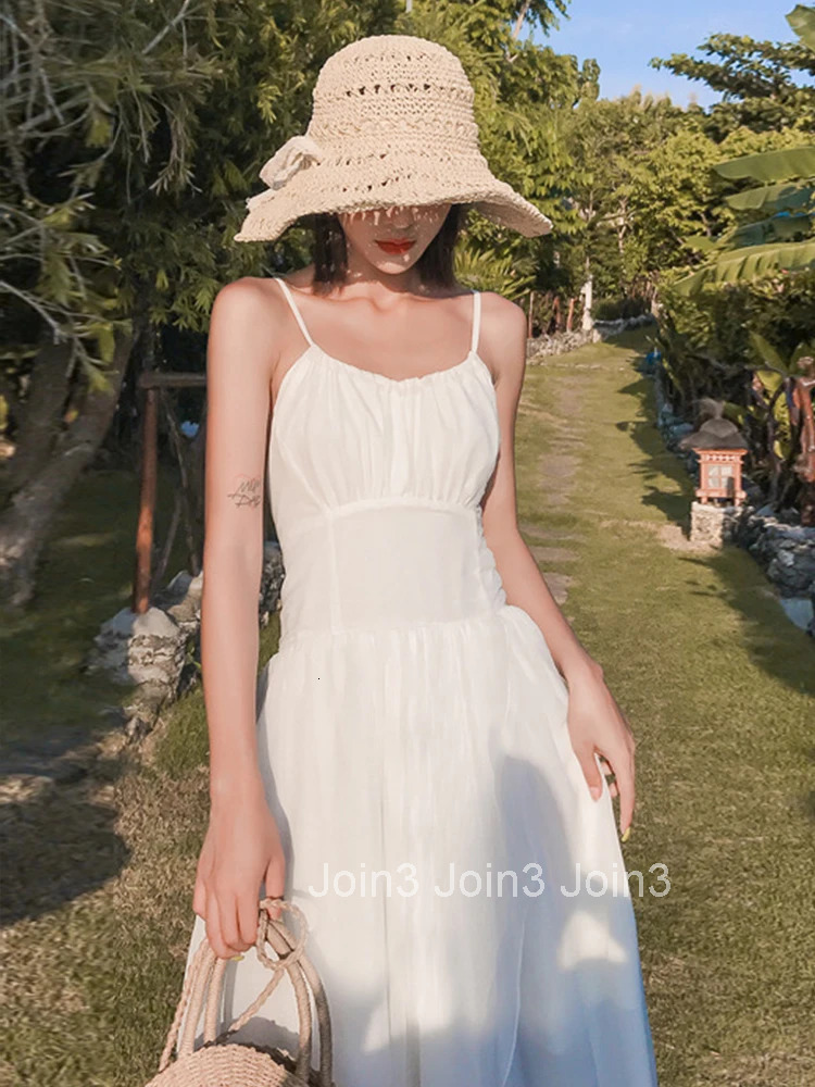 Women Vacation Clothes White Chiffon Sexy Sling Backless Slim Maxi Long Dress Elegant Fashion Party Prom Vestidos Robe Beach New