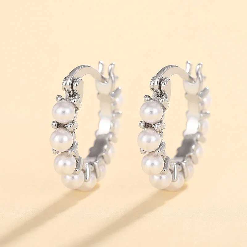 Huitan Graceful Simulate Pearl Hoop Earrings for Women Elegant Silver Color Accessories Delicate Daily Wearable Jewelry Gifts XJ250623