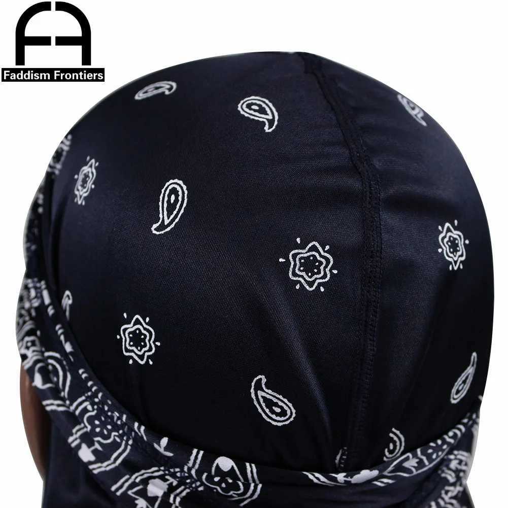 Premium Men Silk Durag Paisley Design Printing Silky Durags Long Straps Headwear Head Scarf Wave Cap Headwrap Durags M250622
