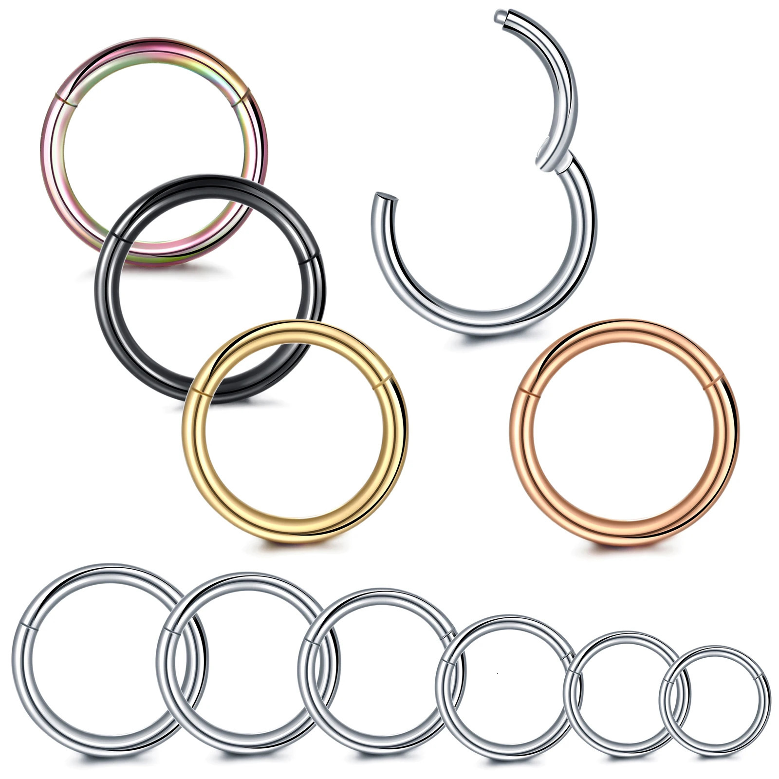 1PC Steel Hinged Segment Nose Ring Piercing Punk Lip Hoop Septum Eyebrow Cartilage Ear Helix Body Jewelry 250613