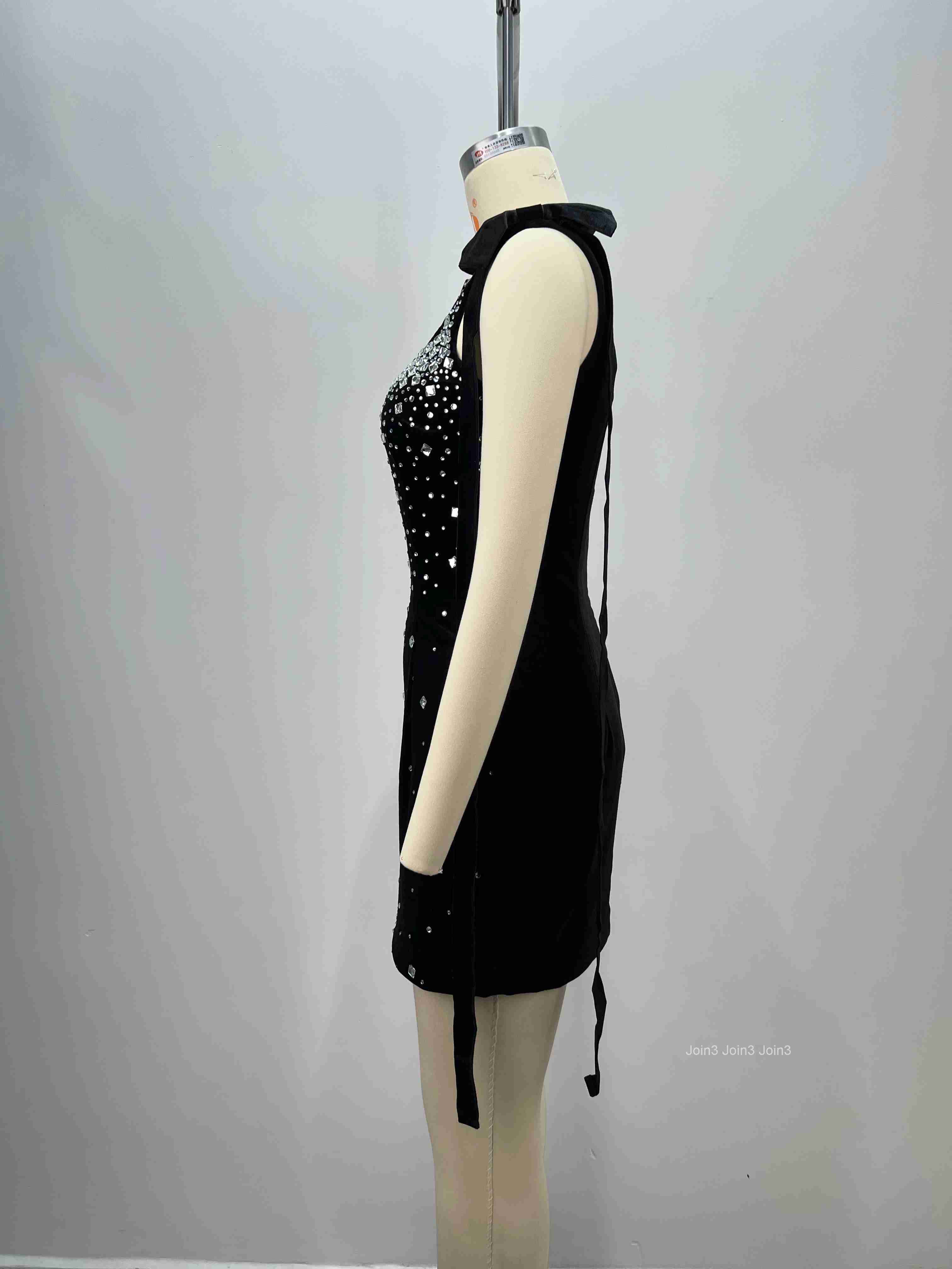 Womens Black Bandage Dress Sequin Crystal Embellished Crisscross Straps Backless Mini Evening Gown Formal Party Wear