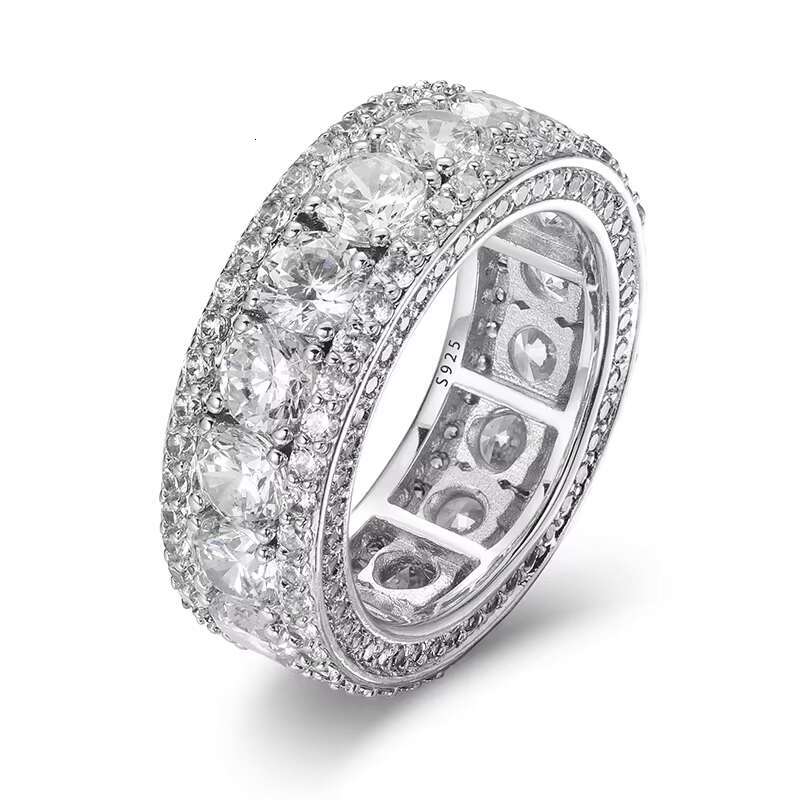 Top Quality 4mm 0.3 CT Moissanite Diamond Rings For Men Sterling Silver 925 Bling Gold Plated 18K White Hip Hop Jewelry