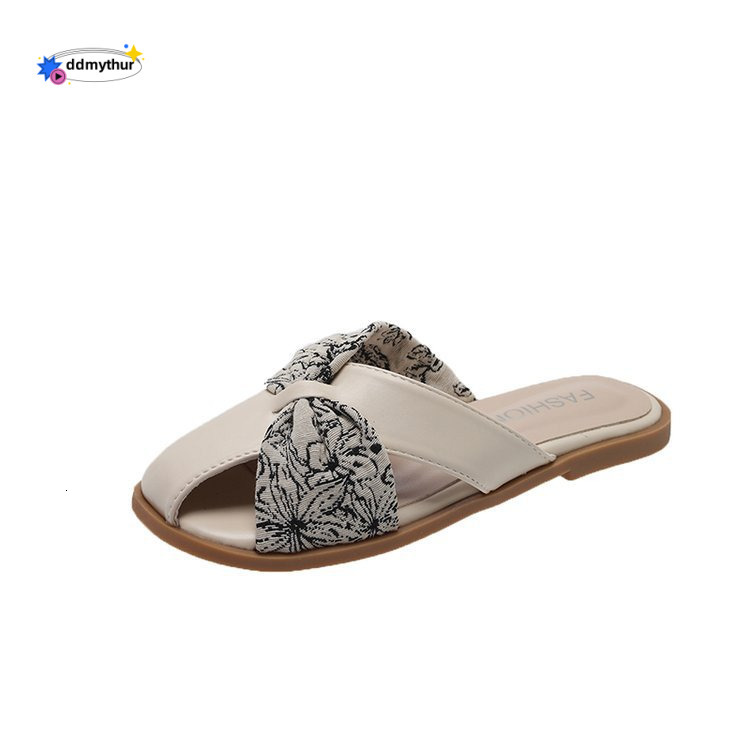 Evening Breeze Gentle Sandals Backless Lazy Slip-On Flat French Style Elegant Closed-Toe Half Slippers for Women Summer ddmythur