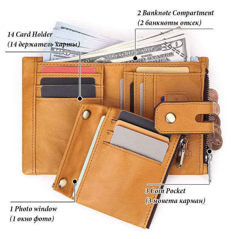 Short Genuine Leather Wallet Top Layer Cowhide Card Holder 70% off Dollar Money Clip RFID Multicolor