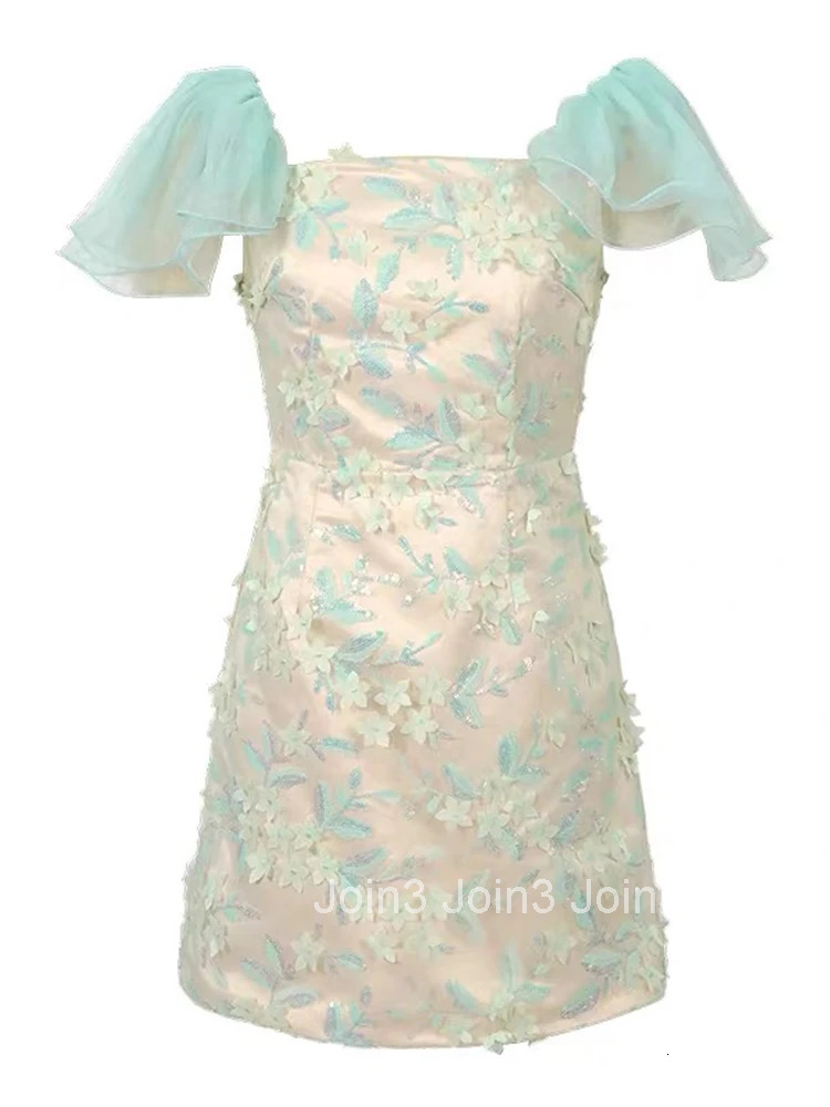 Summer Fashion Lace Sequin Floral Vacation Evening Dress Women Clothes Girls Sweet Sexy Bubble Sleeve Slim Party Prom Vestidos