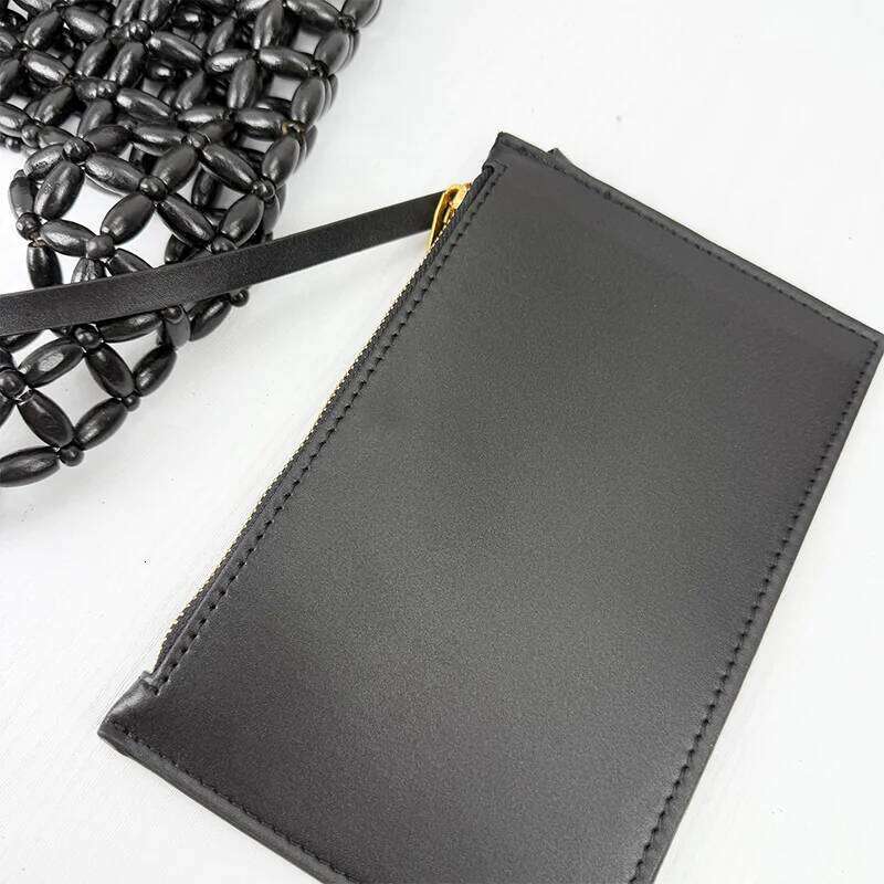 High Quality Women's Tote Handmade Retro Wooden Bead Woven Handbag Fashionable Armpit Bag 2025 New Model with Small Wallet