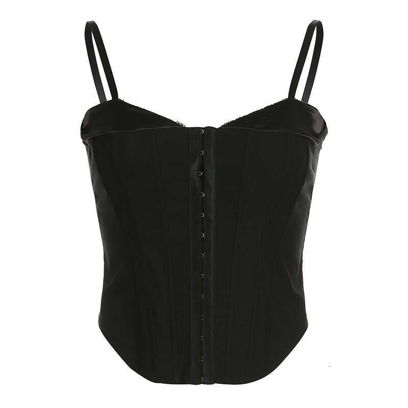 Ins Style Sexy Solid Color Low Neck Button Fishbone Elastic Waist U-Shaped Hem Small Camisole Vest B5
