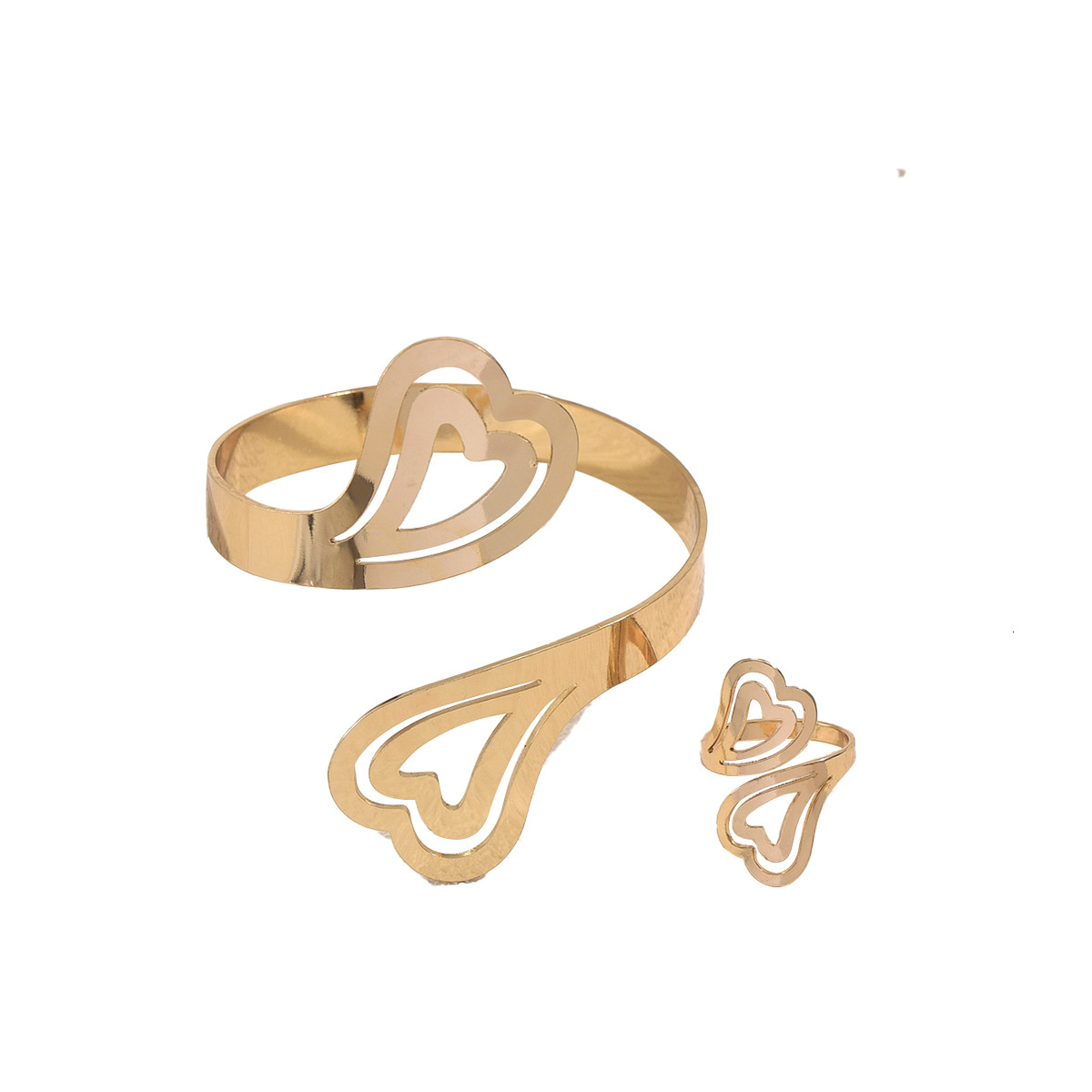 Wind Women's Bracelet and Set Electroplated Heart Design Bangle Open Ring for Women