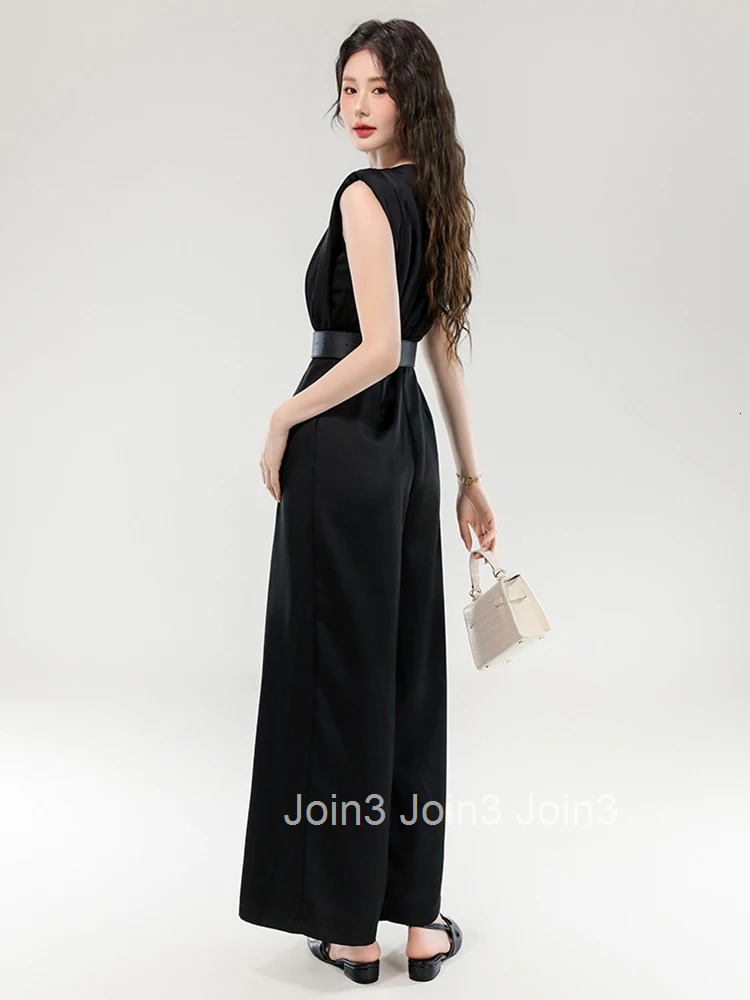 Women Clothes Black One Piece Jumpsuits Elegant Formal Retro Sleeveless Mujer Wide Leg Loose Rompers Casual Long Trousers Summer