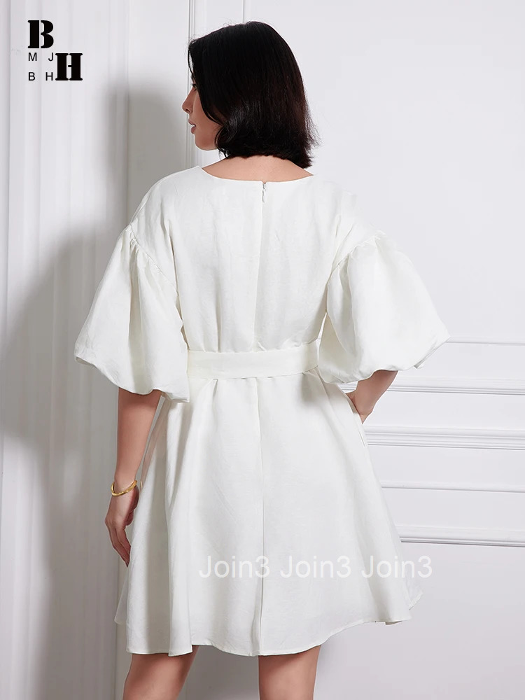 New Elegant Summer Breathable Comfortable Cotton Linen Short A-Line Dress Women Clothes Casual O-Neck Belt Mini Vestidos Fashion