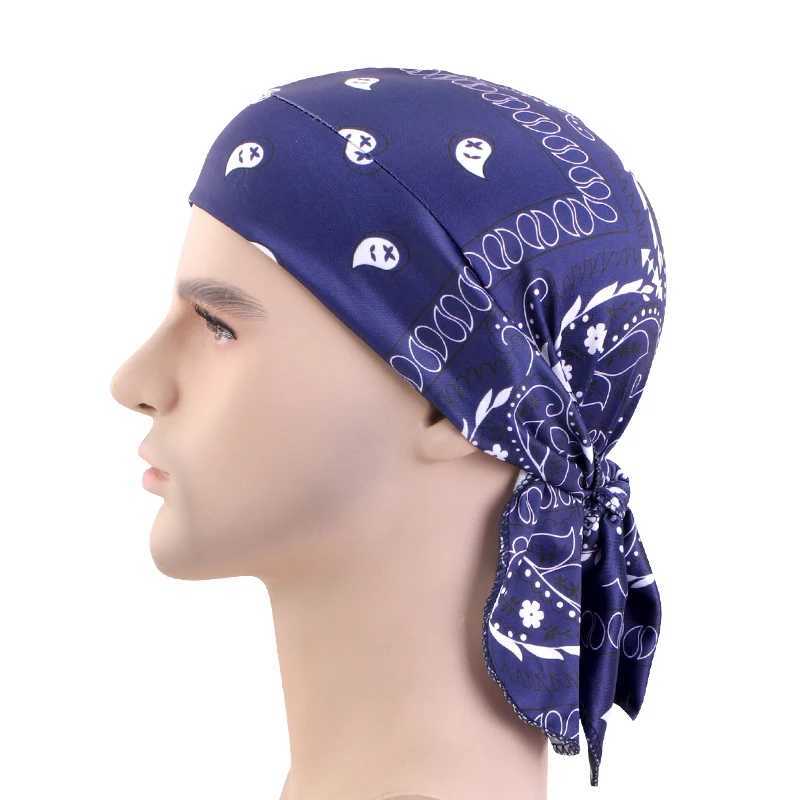 New Paisley Print Hip Hop Turban Cap Elastic Head Wraps Breathable Casual Durags Candy Color Durag Unisex Bandana Pirate Hats M250623