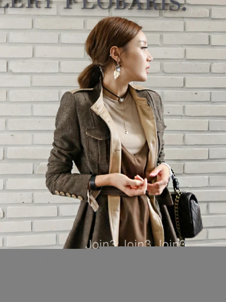 Elegant Office Women Short Jacket Coat Casual Vintage Stripe Single Breasted Belt Slim Lady Femme Mujer Autumn Winter Outerwear