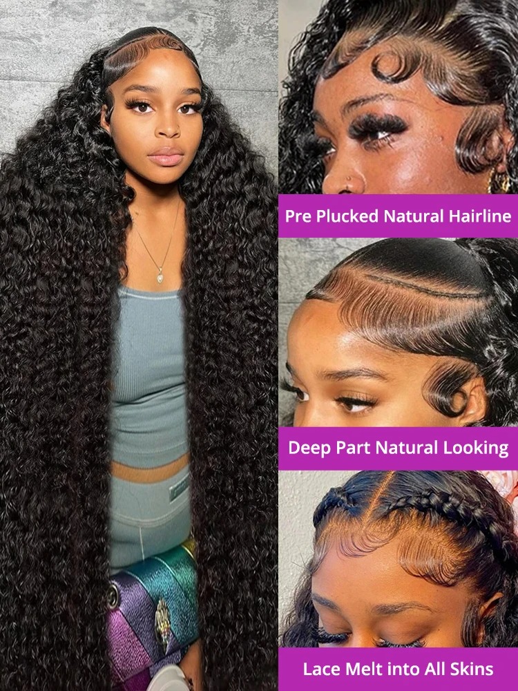 300 Density 30 36 Inch Deep Wave 13x6 HD Lace Frontal Human Hair Wig Water Curly Glueless Lace Front Wig Synthetic Human Hair For Women